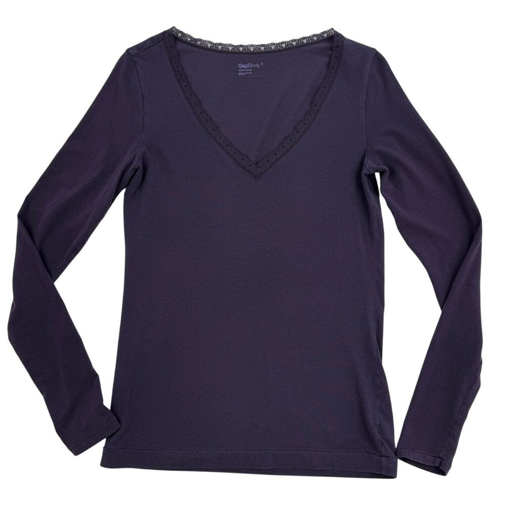 GapBody Pure Body Lace Trim Long Sleeve Top S Plum Purple Y2K Coquette